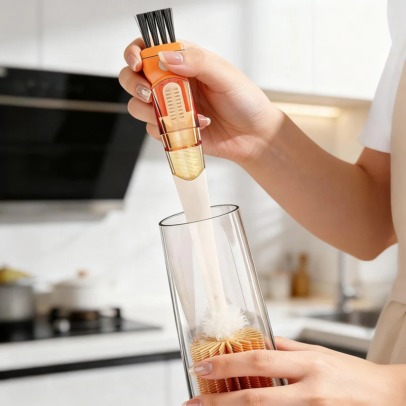 Multi-purpose cleaning brush for bottles and cups