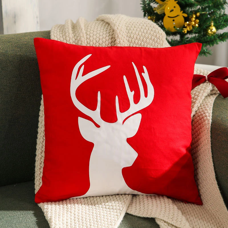 Velvet Embroidered Festive Accent Pillow Cover with Metallic Script