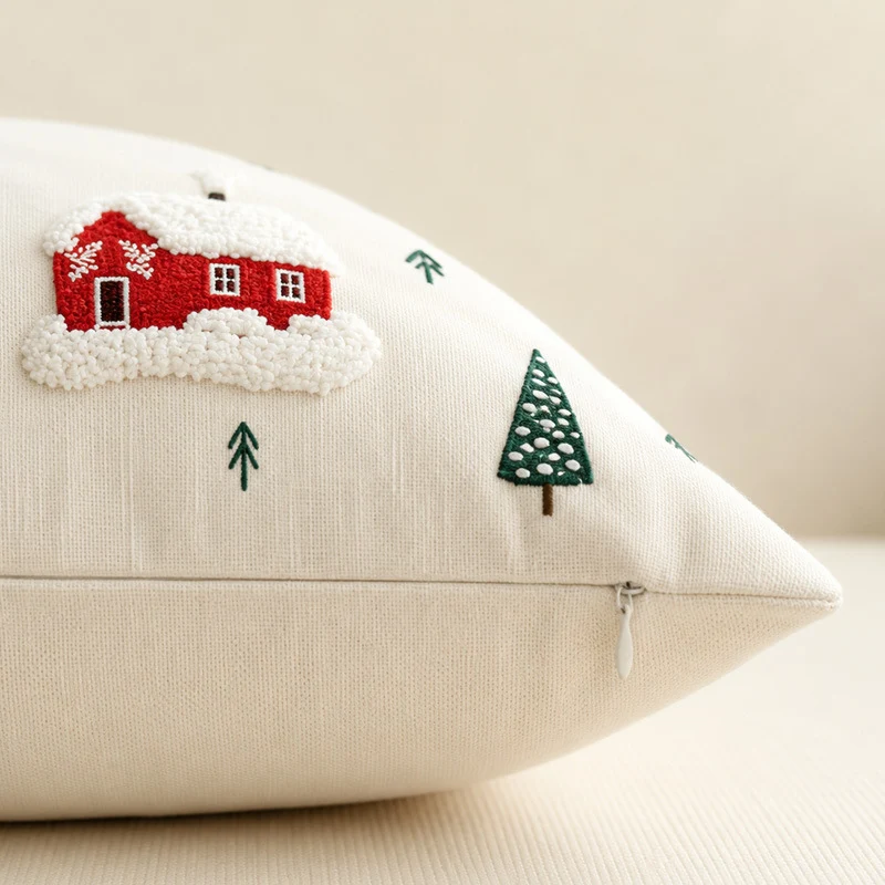 Tufted Chenille Embroidered Holiday Throw Pillow Covers