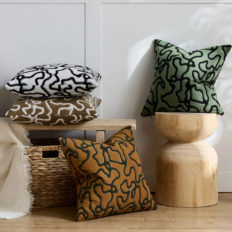 Tufted Chenille Abstract Maze Square Throw Pillow Cover