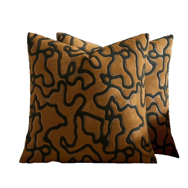 Tufted Chenille Abstract Maze Square Throw Pillow Cover