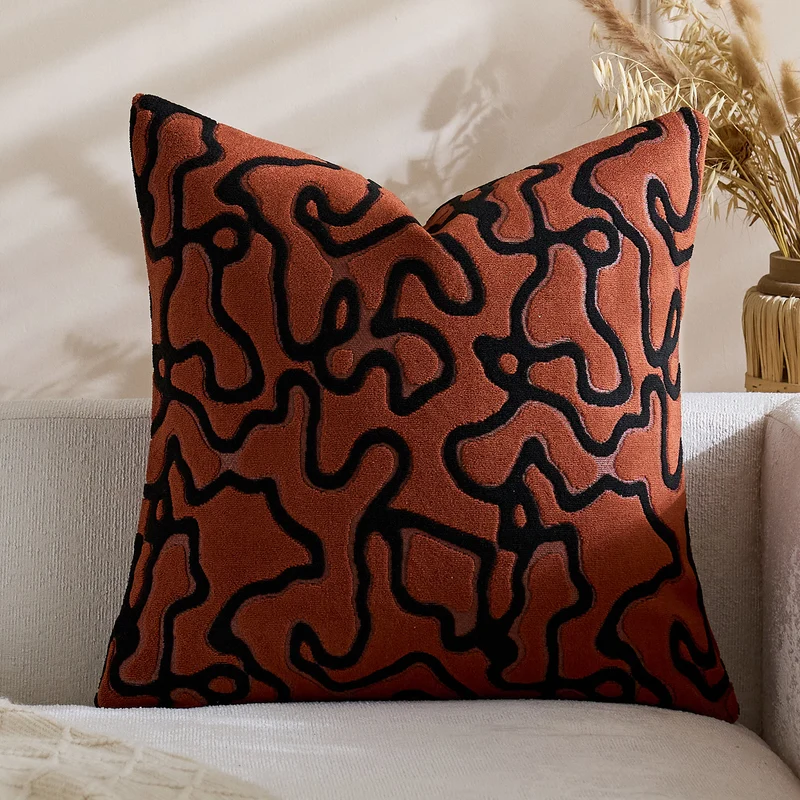 Tufted Chenille Abstract Maze Square Throw Pillow Cover