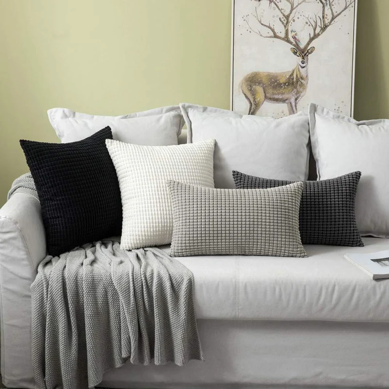 Textured Waffle-Weave Cotton Lumbar and Square Pillow Covers Set