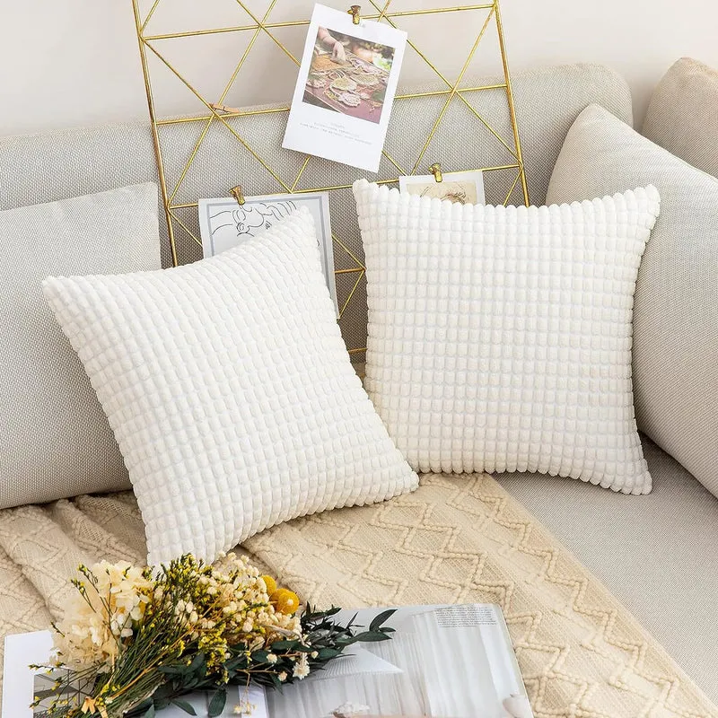 Textured Waffle-Weave Cotton Lumbar and Square Pillow Covers Set