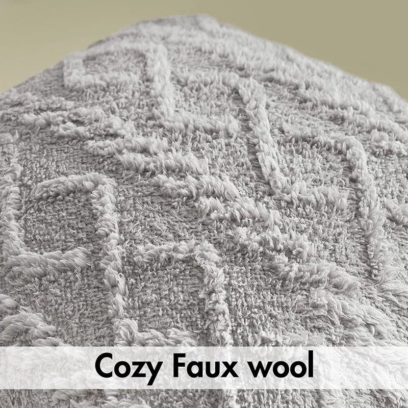 Textured Plush Shag Square Decorative Throw Pillow Cover with Geometric Tufting
