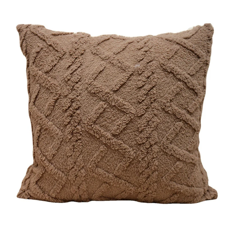 Textured Plush Shag Square Decorative Throw Pillow Cover with Geometric Tufting