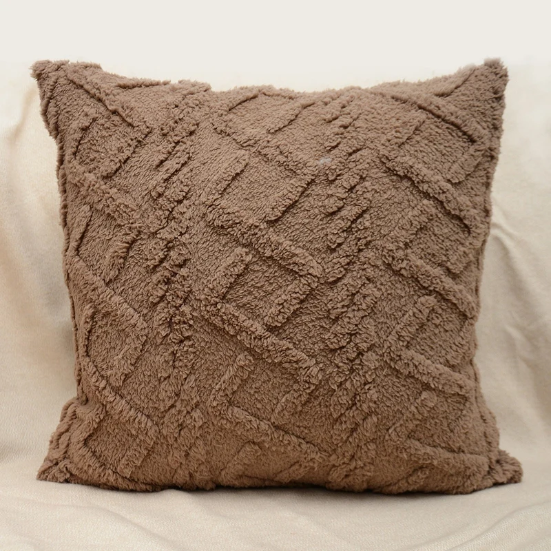 Textured Plush Shag Square Decorative Throw Pillow Cover with Geometric Tufting