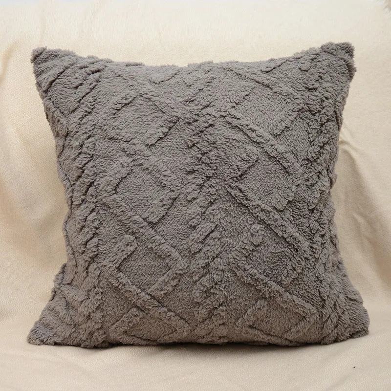 Textured Plush Shag Square Decorative Throw Pillow Cover with Geometric Tufting