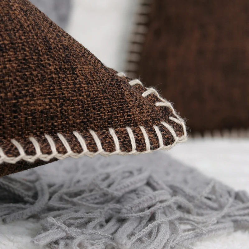 Textured Linen-Blend Square Throw Pillow Cover with Contrast Whipstitch Edge
