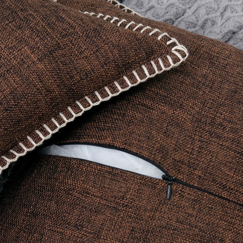 Textured Linen-Blend Square Throw Pillow Cover with Contrast Whipstitch Edge