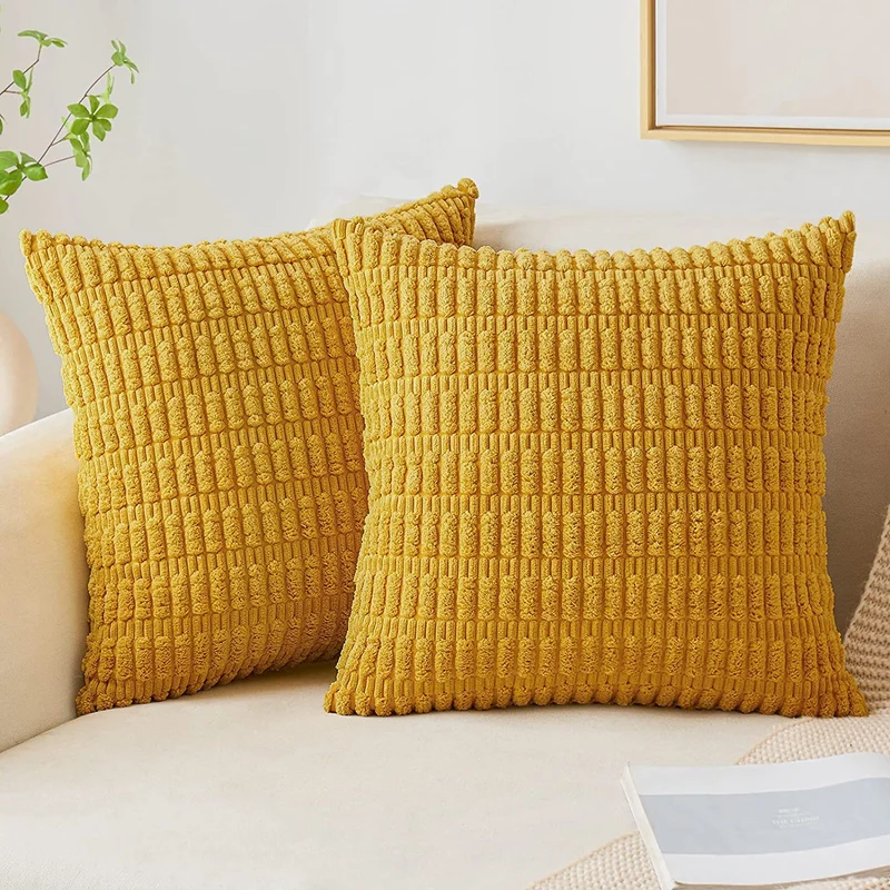 Textured Chenille Square Throw Pillow Cover with Hidden Zipper