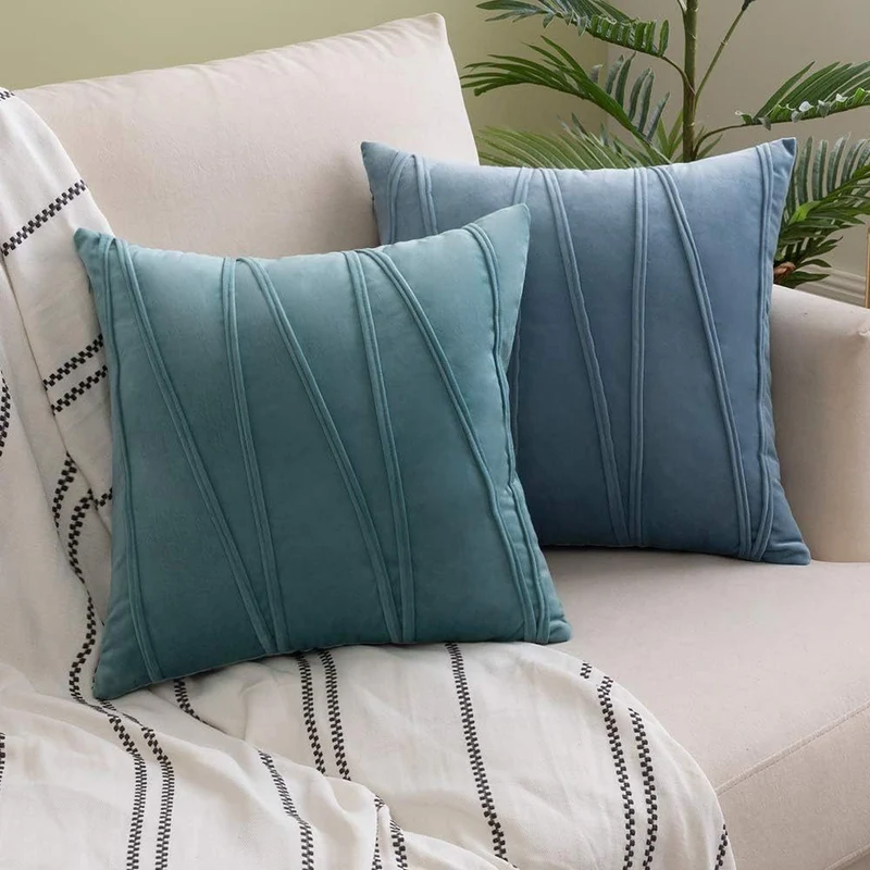Square Velvet Corded Vertical Pleat Throw Pillow Cover with Hidden Zipper