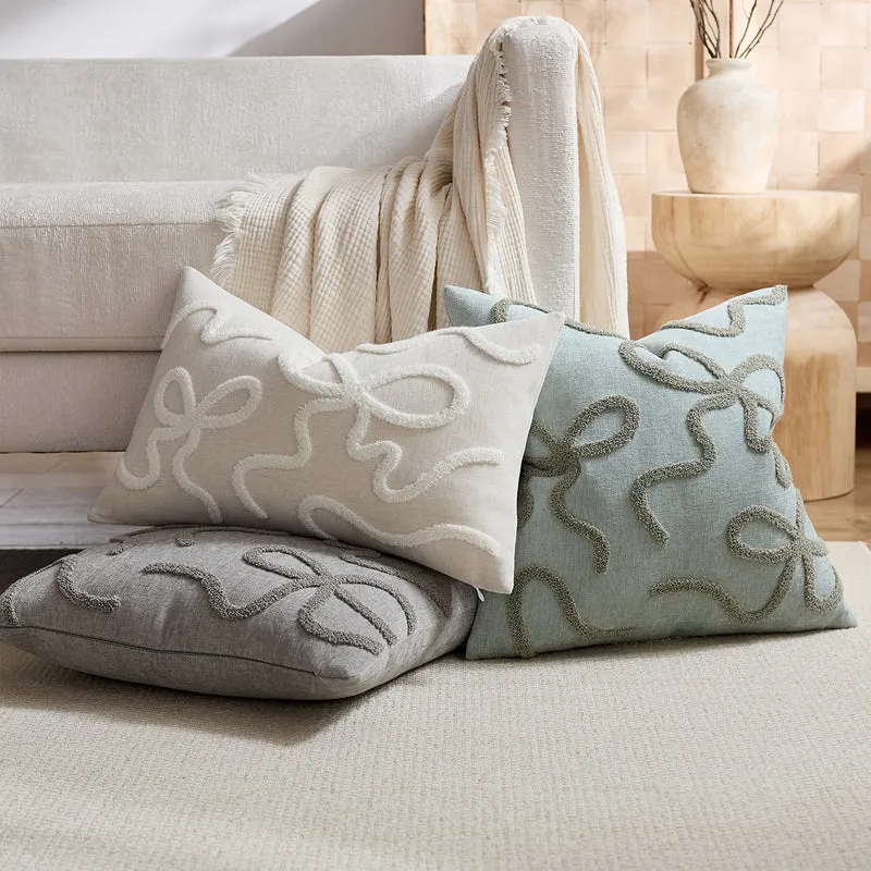 Square Textured Loop-Appliqué Linen-Blend Accent Pillow Cover