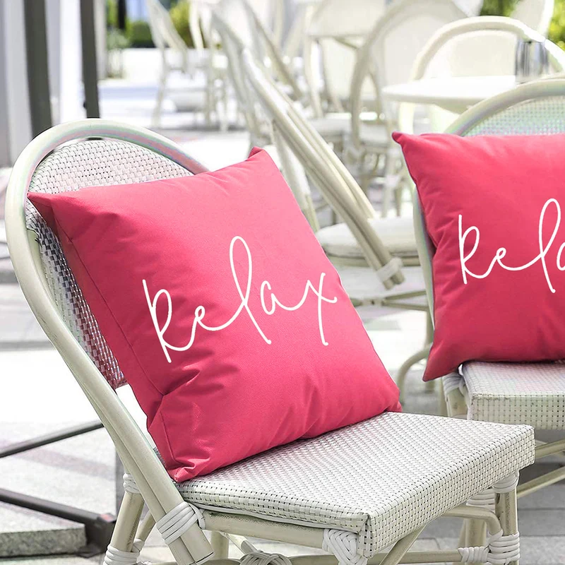 Square Script 'Relax' Outdoor-Ready Throw Pillow Cover with Hidden Zipper