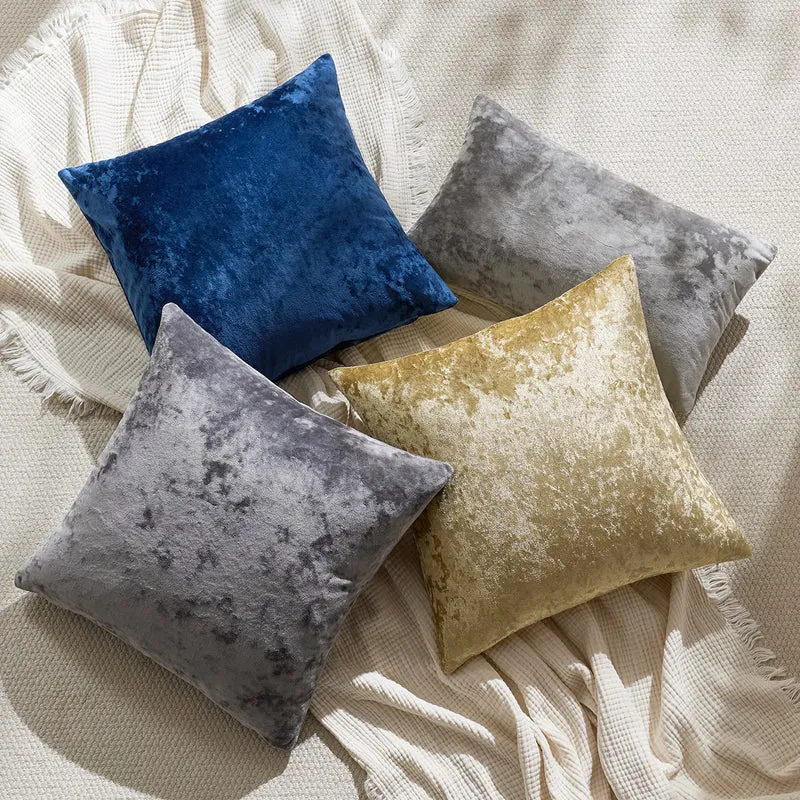Square Crushed Velvet Decorative Throw Pillow Covers with Hidden Zipper