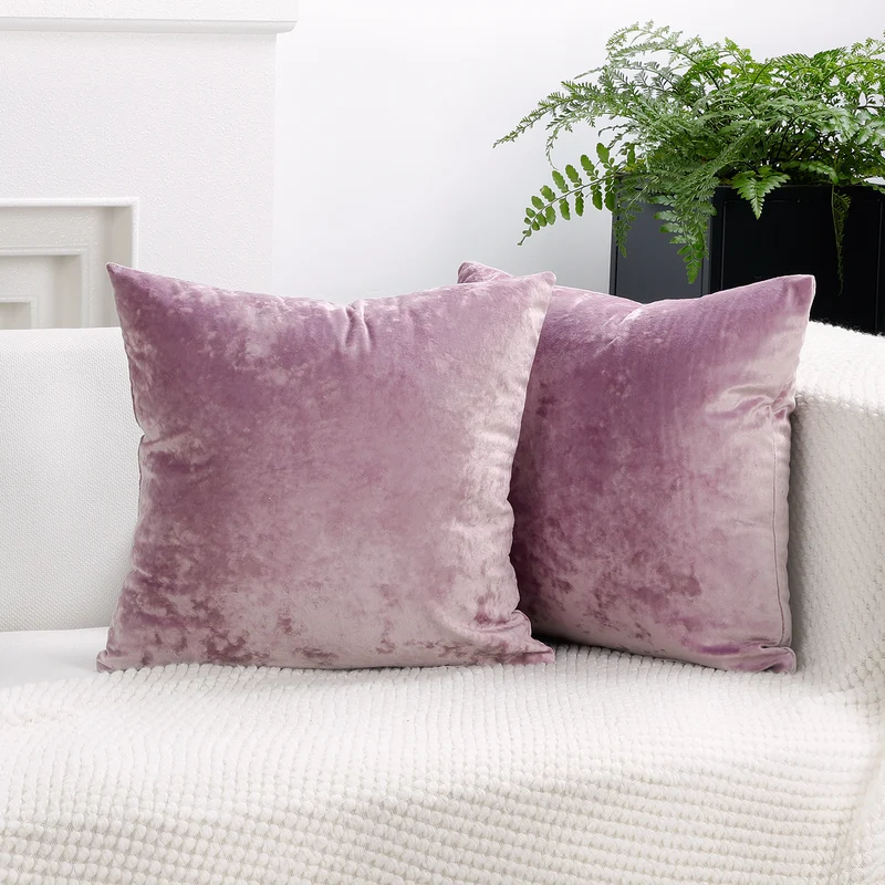 Square Crushed Velvet Decorative Throw Pillow Covers with Hidden Zipper