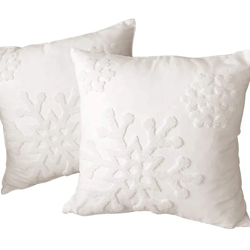 Snowflake Chenille Tufted Square Throw Pillow Covers Set