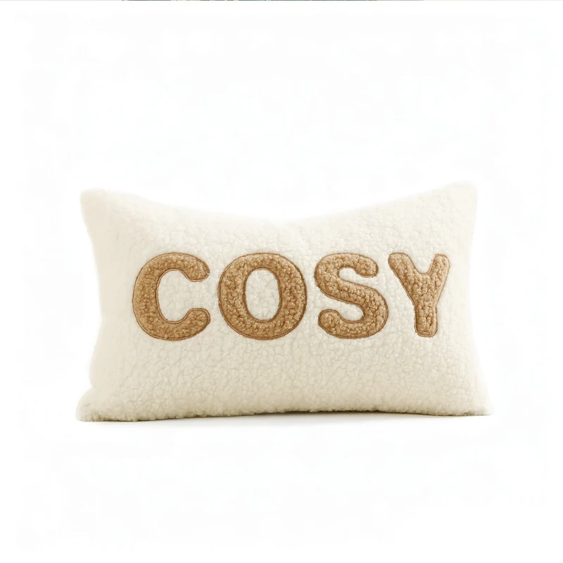 Sherpa Faux-Shearling Lumbar Decorative Pillow Cover with Appliqué Lettering