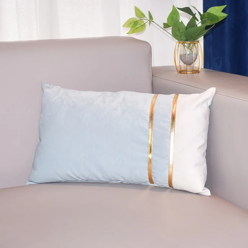 Rectangular Velvet-Blend Lumbar Cushion Cover with Dual Metallic Gold Bands