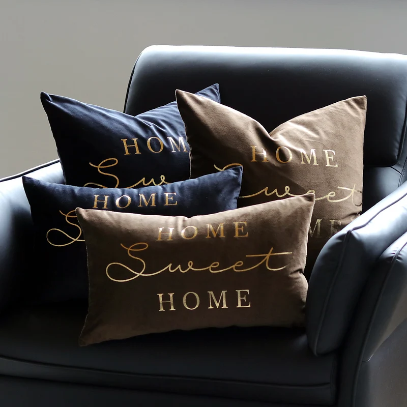 Rectangular Embroidered Slogan Throw Pillow Cover with Metallic Script Accent