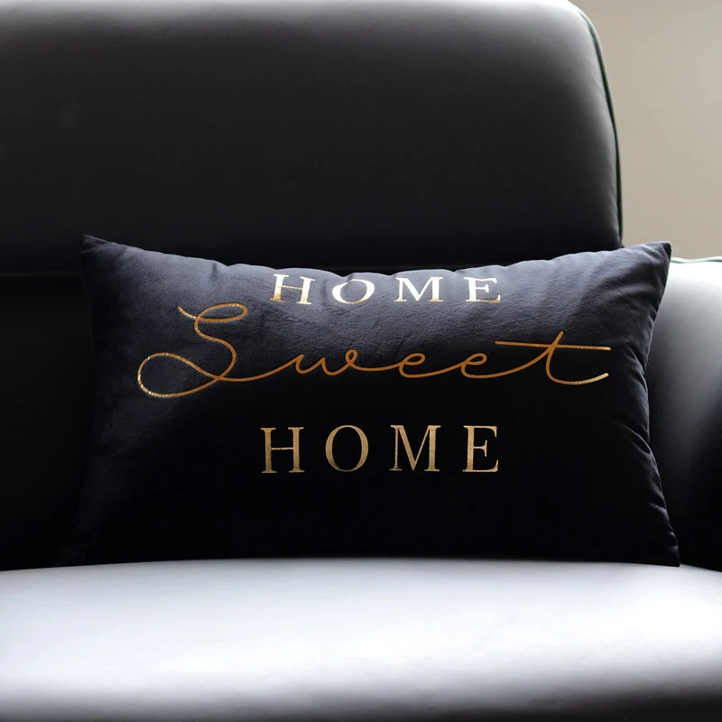 Rectangular Embroidered Slogan Throw Pillow Cover with Metallic Script Accent