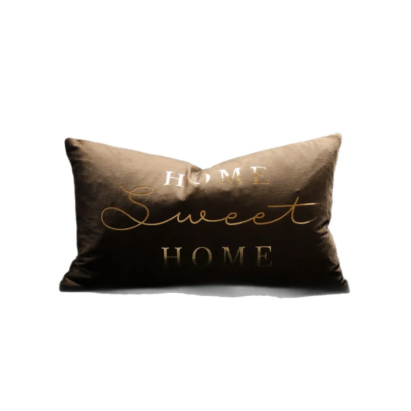 Rectangular Embroidered Slogan Throw Pillow Cover with Metallic Script Accent