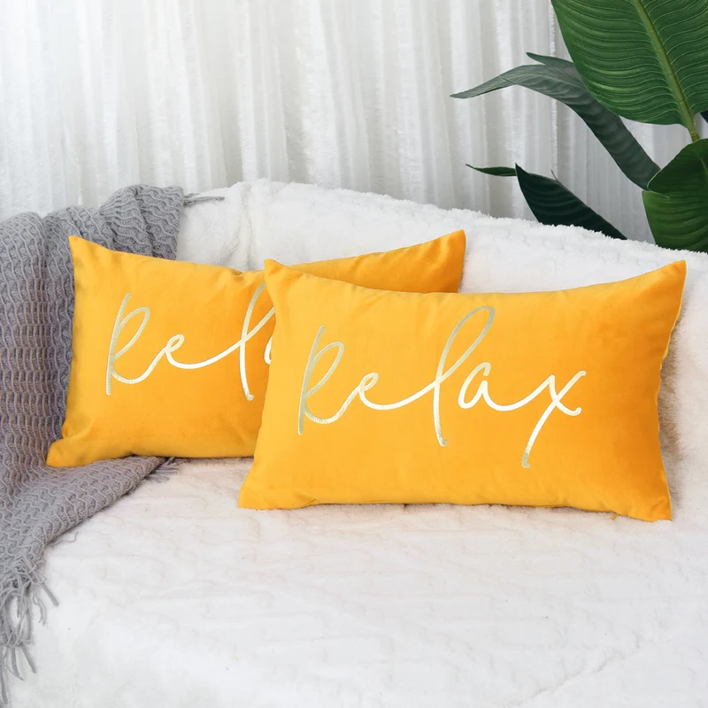 Rectangular Embroidered Slogan Throw Pillow Cover with Metallic Script Accent
