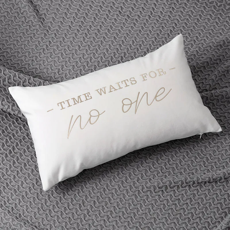 Rectangular Embroidered Slogan Throw Pillow Cover with Metallic Script Accent