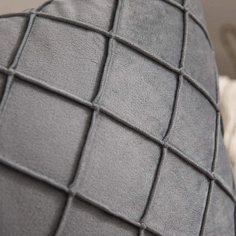 Quilted Diamond Velvet Throw Pillow Cover with Hidden Zipper and Plush Insert Support