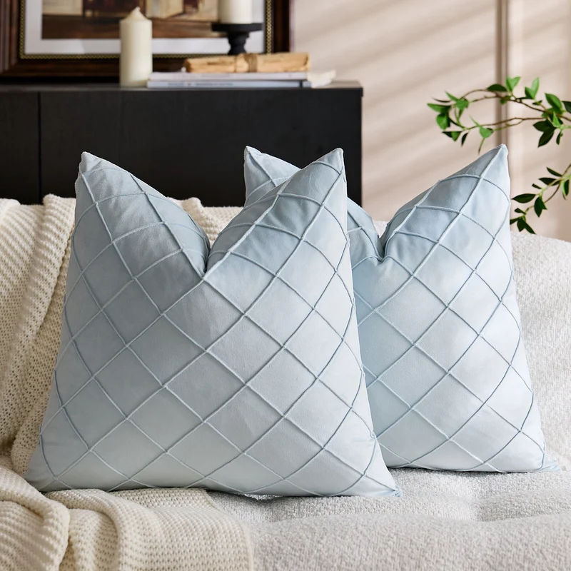 Quilted Diamond Velvet Throw Pillow Cover with Hidden Zipper and Plush Insert Support