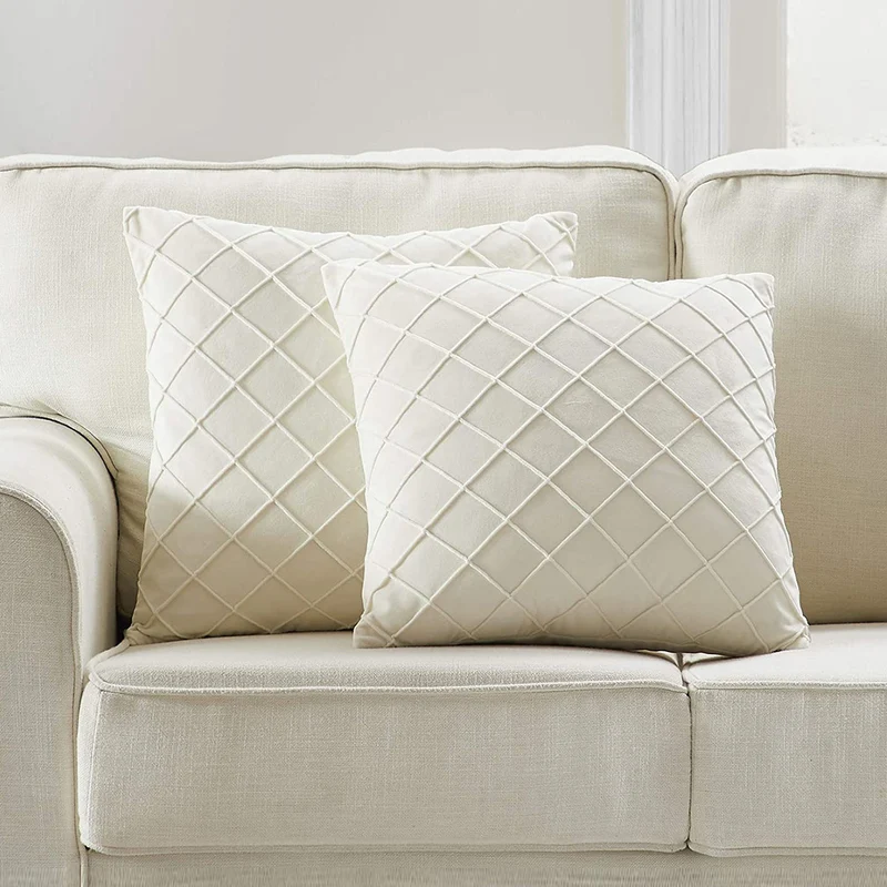 Quilted Diamond Velvet Throw Pillow Cover with Hidden Zipper and Plush Insert Support