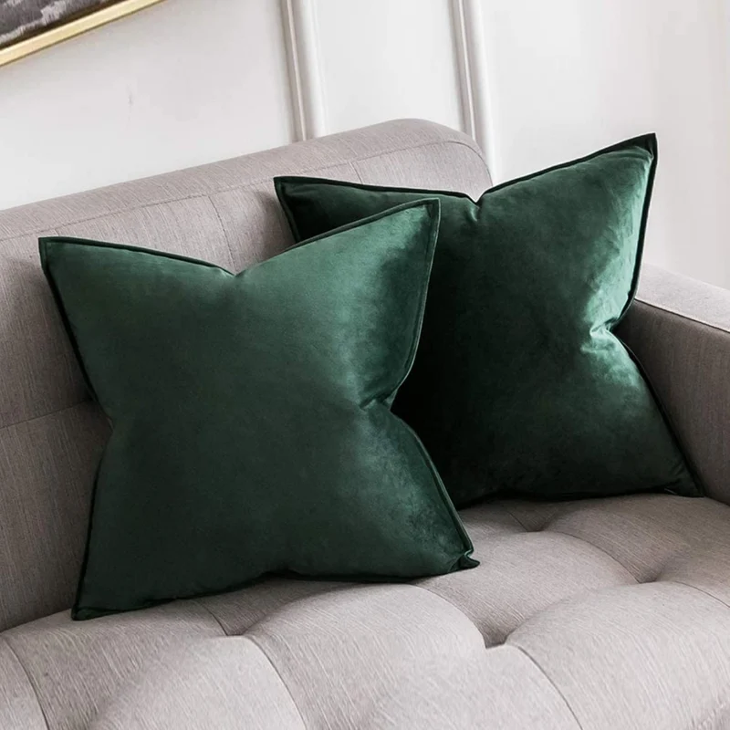 Plush Velvet Square Throw Pillow Set with Hidden Zipper and Down-Alternative Insert