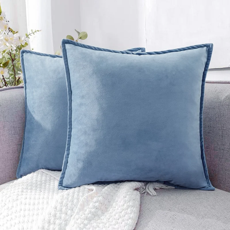 Plush Velvet Square Throw Pillow Set with Hidden Zipper and Down-Alternative Insert