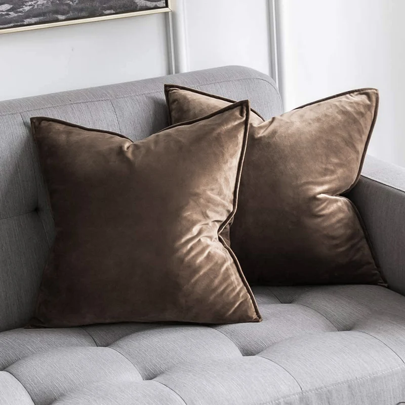 Plush Velvet Square Throw Pillow Set with Hidden Zipper and Down-Alternative Insert