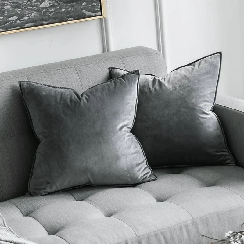 Plush Velvet Square Throw Pillow Set with Hidden Zipper and Down-Alternative Insert
