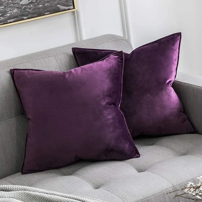 Plush Velvet Square Throw Pillow Set with Hidden Zipper and Down-Alternative Insert