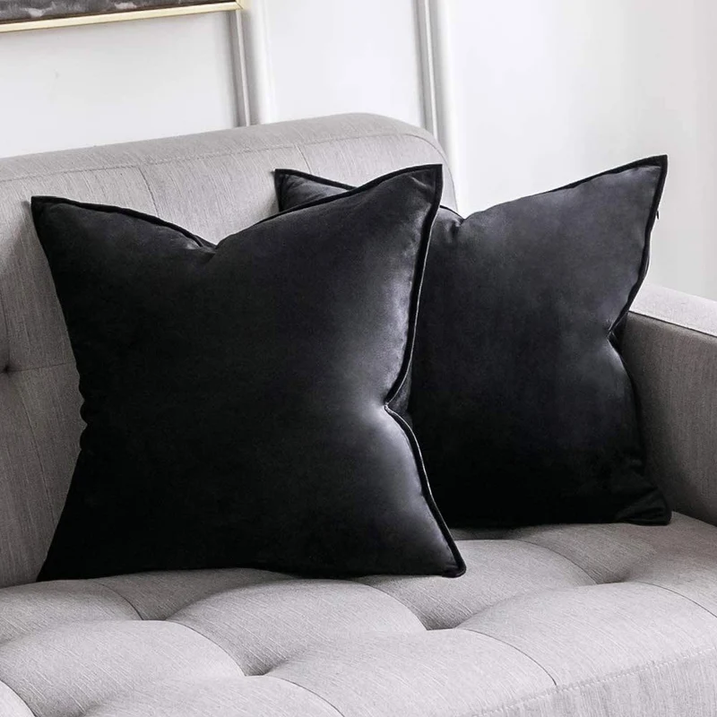Plush Velvet Square Throw Pillow Set with Hidden Zipper and Down-Alternative Insert