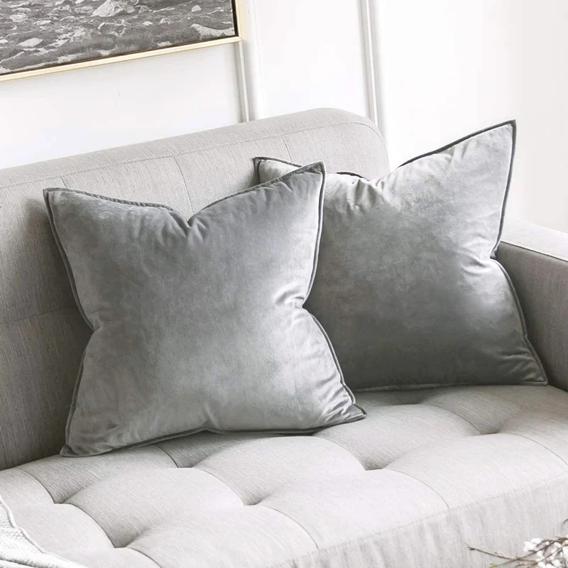 Plush Velvet Square Throw Pillow Set with Hidden Zipper and Down-Alternative Insert