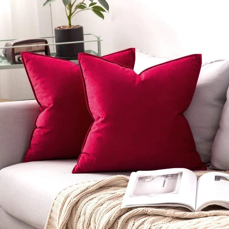 Plush Velvet Square Throw Pillow Set with Hidden Zipper and Down-Alternative Insert