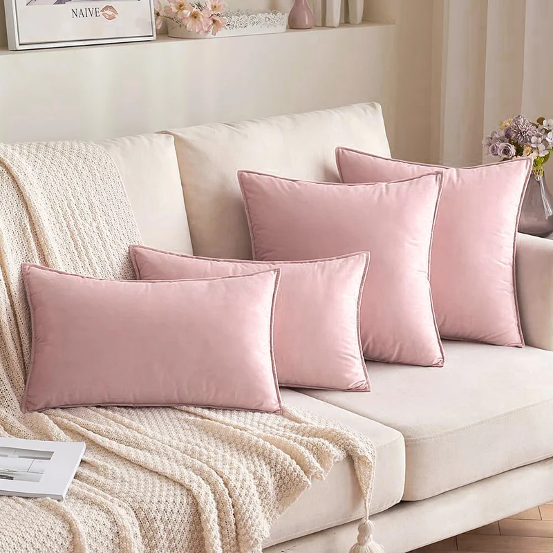 Plush Velvet Square Throw Pillow Set with Hidden Zipper and Down-Alternative Insert