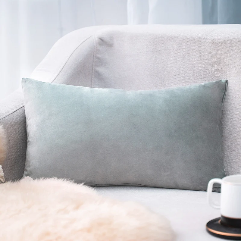 Plush Velvet Lumbar Pillow Cover with Hidden Zipper and Removable Insert Support