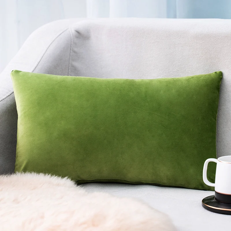 Plush Velvet Lumbar Pillow Cover with Hidden Zipper and Removable Insert Support