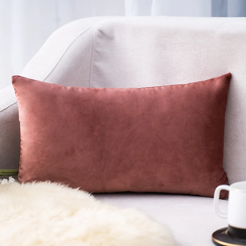 Plush Velvet Lumbar Pillow Cover with Hidden Zipper and Removable Insert Support