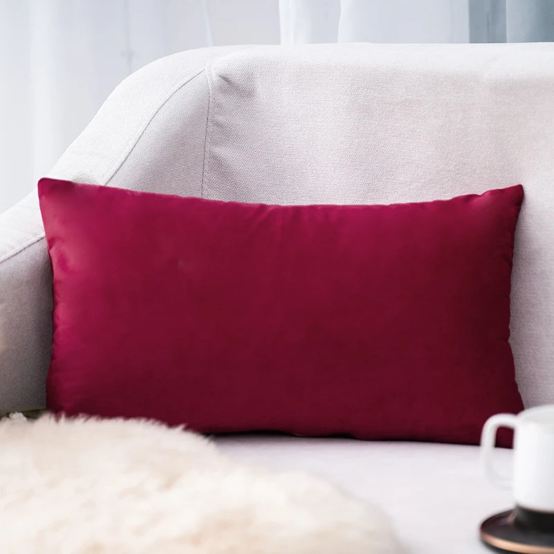 Plush Velvet Lumbar Pillow Cover with Hidden Zipper and Removable Insert Support