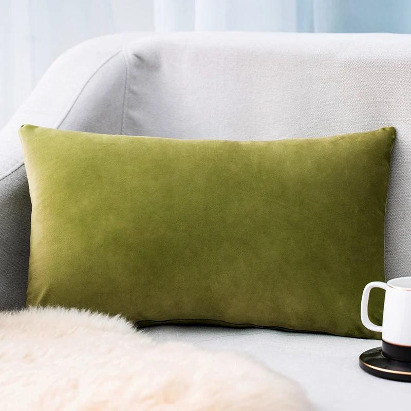 Plush Velvet Lumbar Pillow Cover with Hidden Zipper and Removable Insert Support