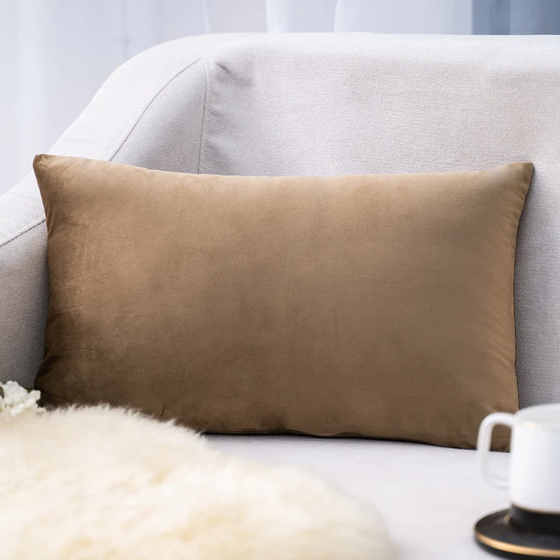 Plush Velvet Lumbar Pillow Cover with Hidden Zipper and Removable Insert Support