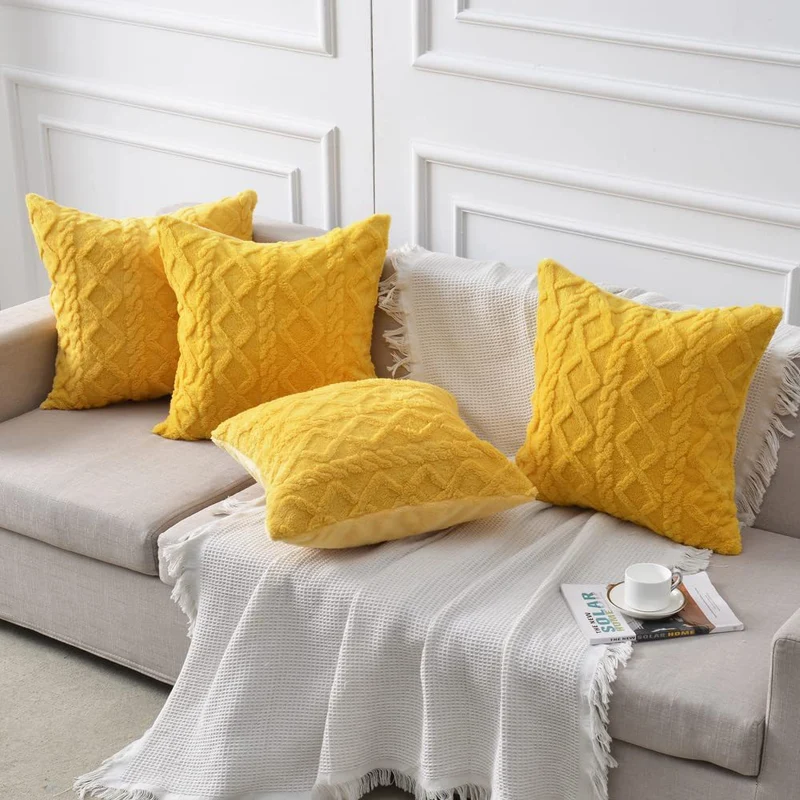 Plush Textured Sherpa Square Throw Pillow Cover with Geometric Tufting