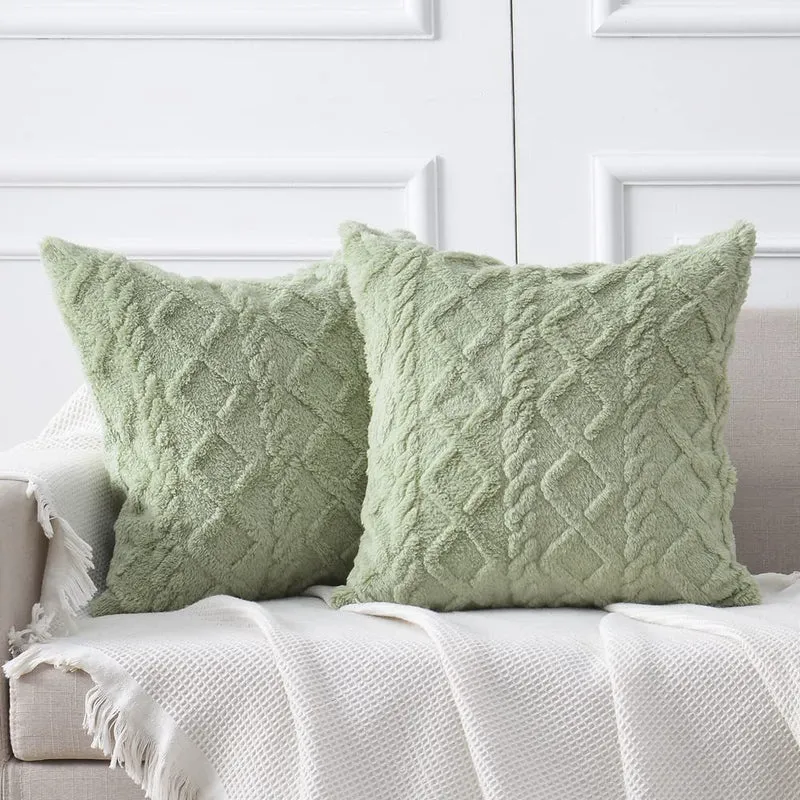 Plush Textured Sherpa Square Throw Pillow Cover with Geometric Tufting