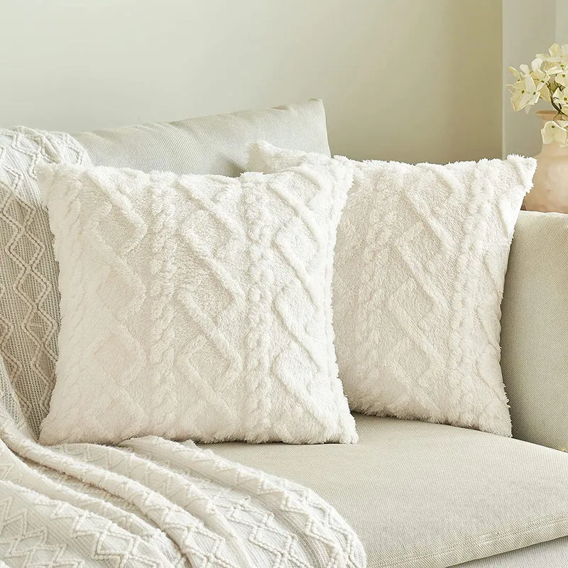 Plush Textured Sherpa Square Throw Pillow Cover with Geometric Tufting