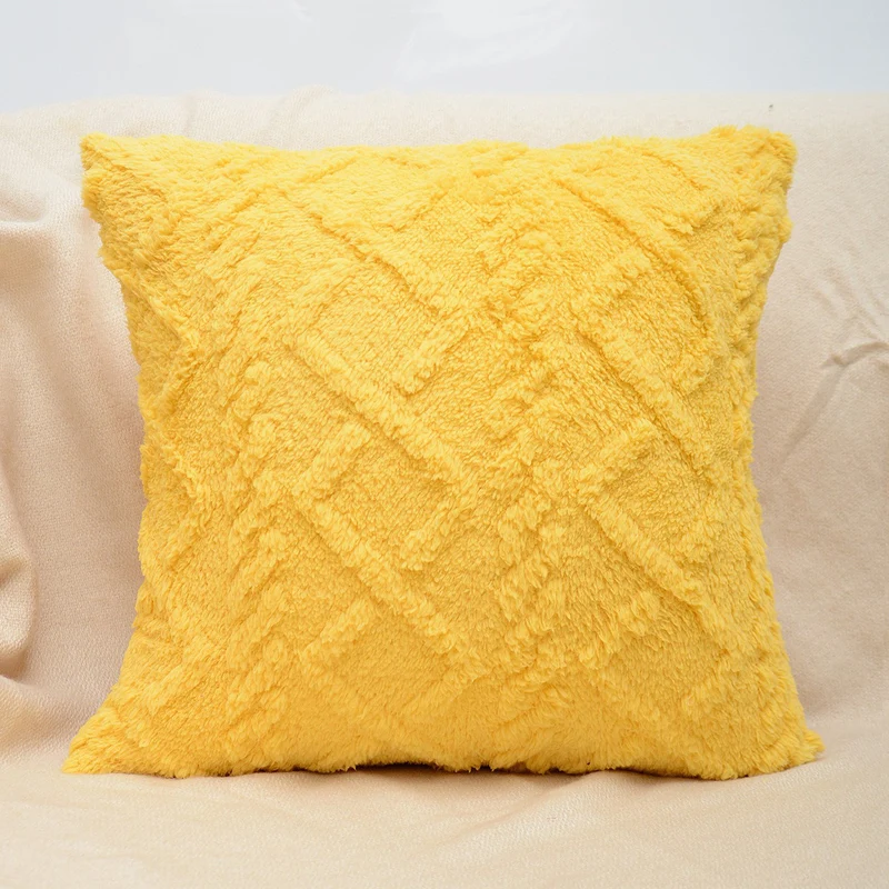 Plush Textured Sherpa Square Throw Pillow Cover with Geometric Tufting